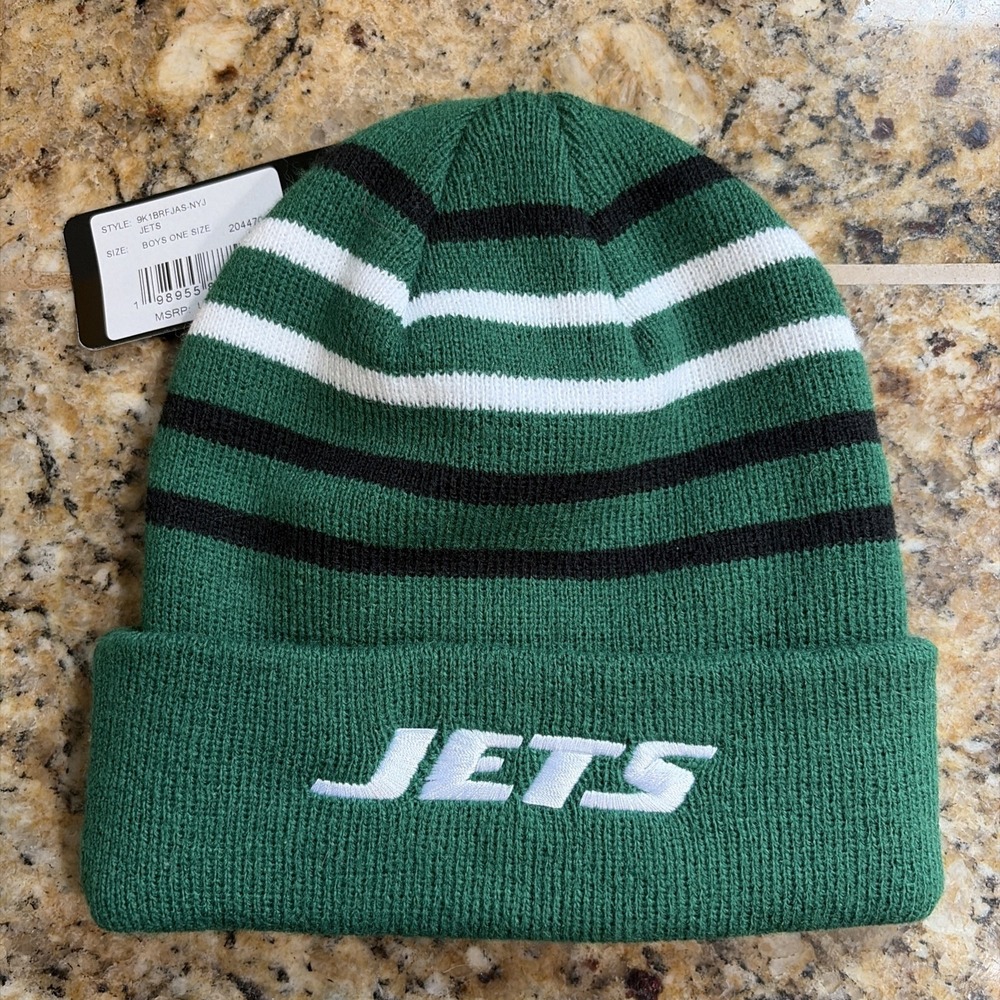 NFL‎ Team Apparel New York Jets Football Green Striped Knit Beanie Youth O/S NEW